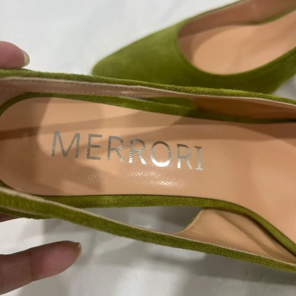 Olive Green Pointed Toe Slingback Heels